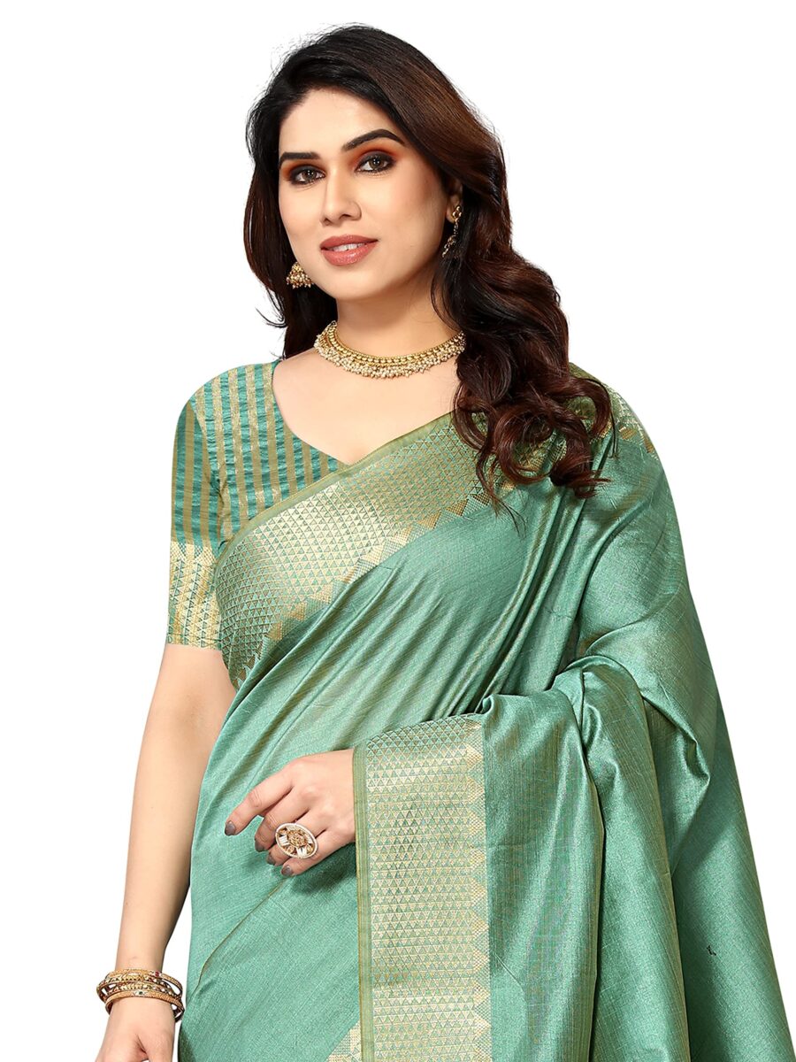 Sidhidata Women's Assam Silk Saree With Unstitched Blouse Piecee (Assam Seagreen_Seagreen_Free Size) - Image 6