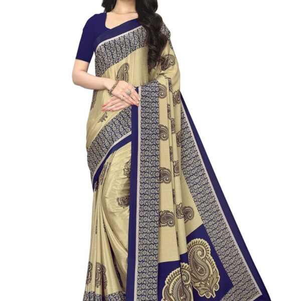 Vimla Women's Beige Turkey Art Silk Uniform Saree with Blouse Piece (7012 Beige_Free Size)